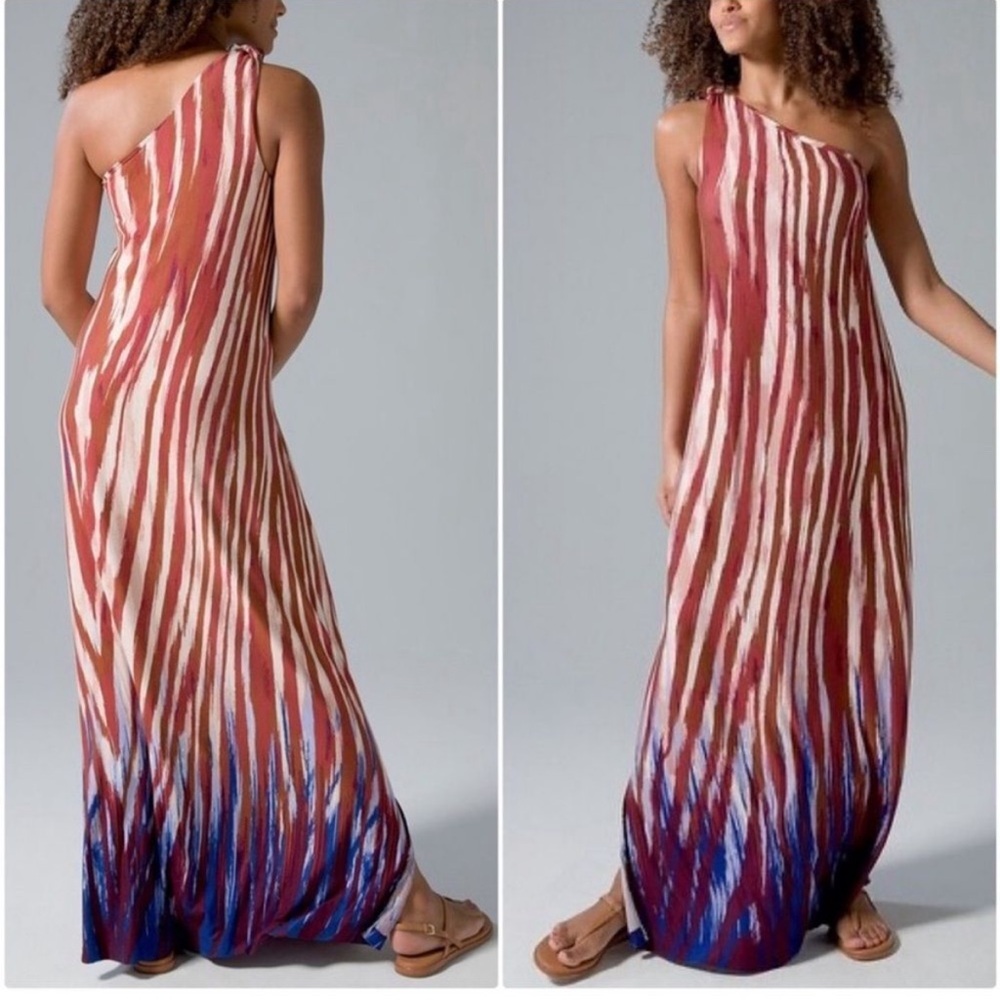 Soma SJ One Shoulder Maxi Bra Dress Sahara Stripe Border Size Small New With Tag